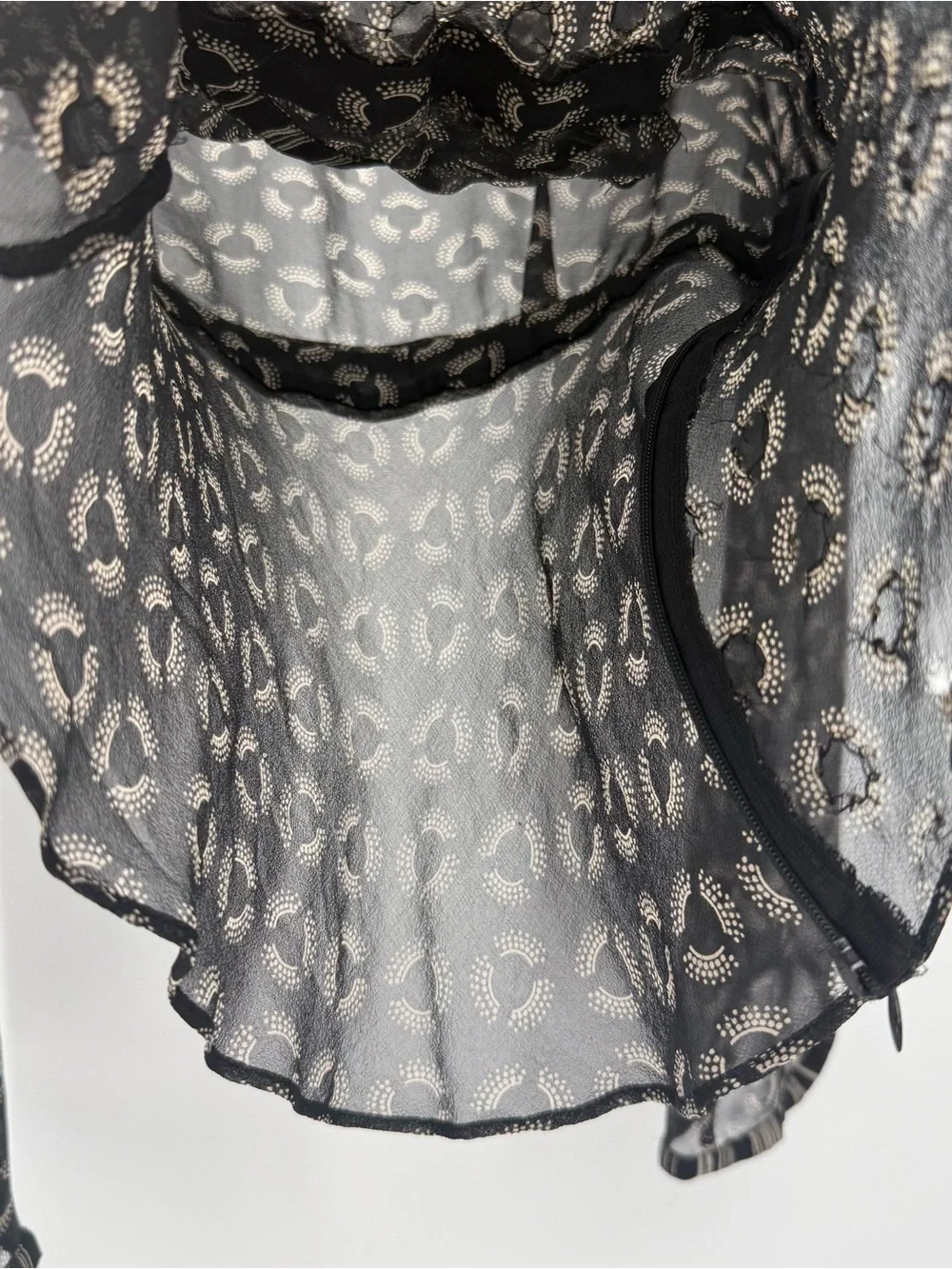Willi Smith Silk Sheer Blouse Top Black Print Beaded Size Small Y2k